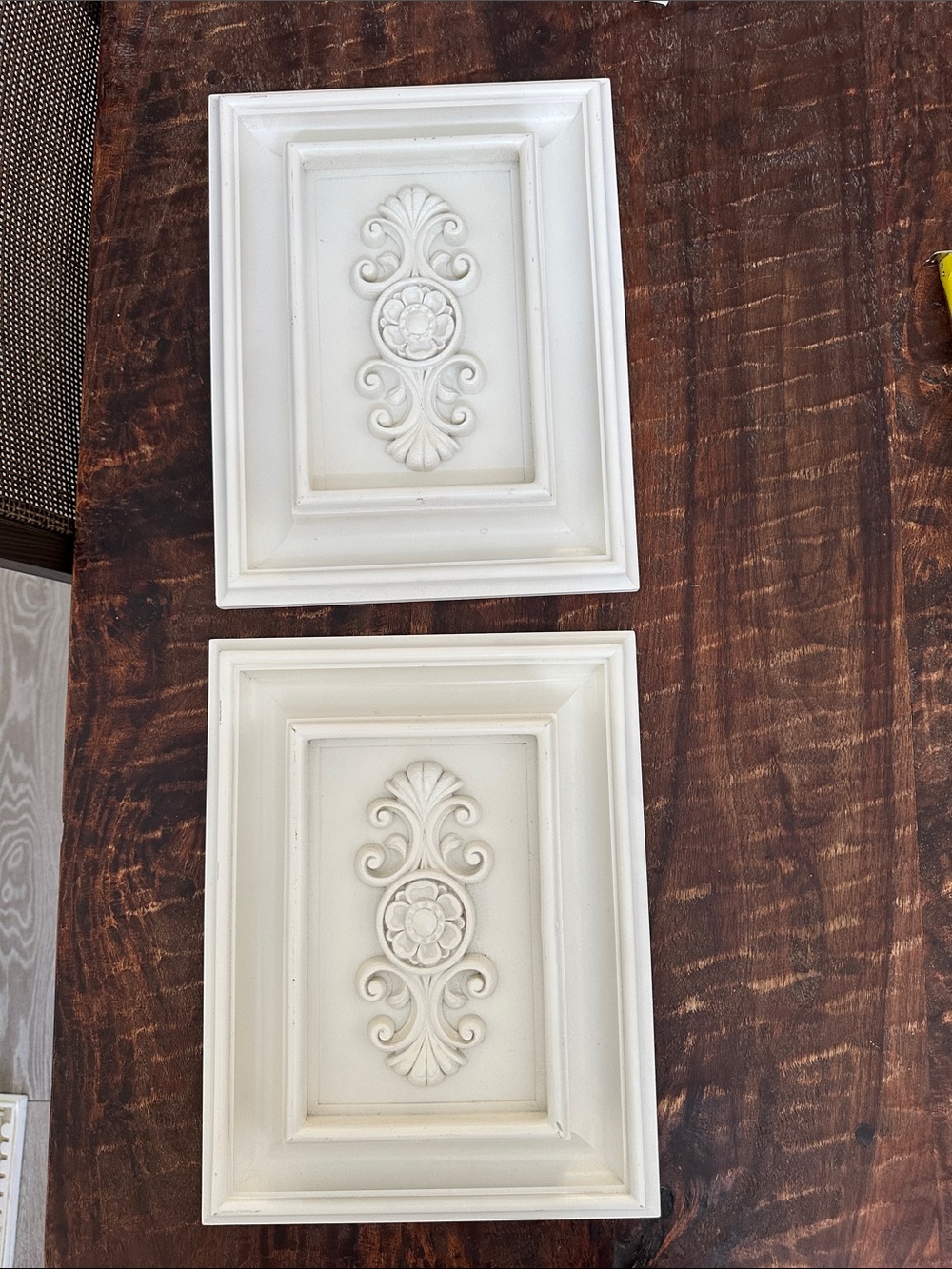 Ornate White Decorative Wall Plaques - Set of 2